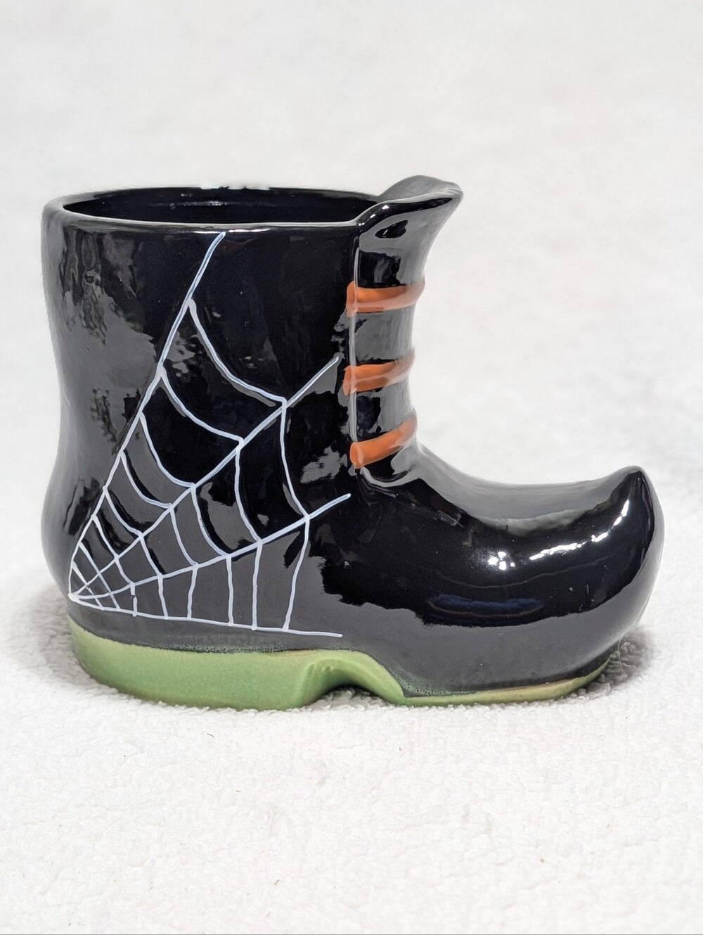 Yankee Candle Green Black Halloween Witch Boot Jar Candle Holder Ceramic Vase